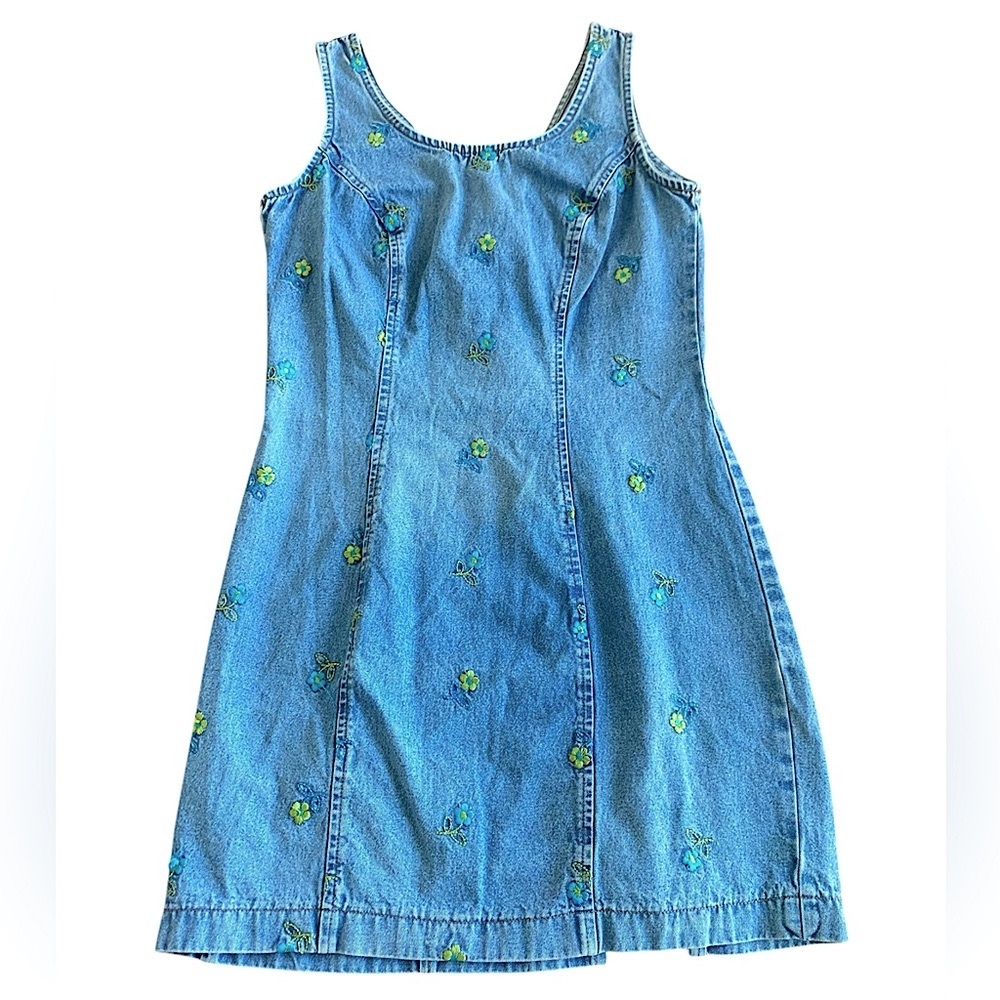 Vintage Embroidered Floral Denim Dress